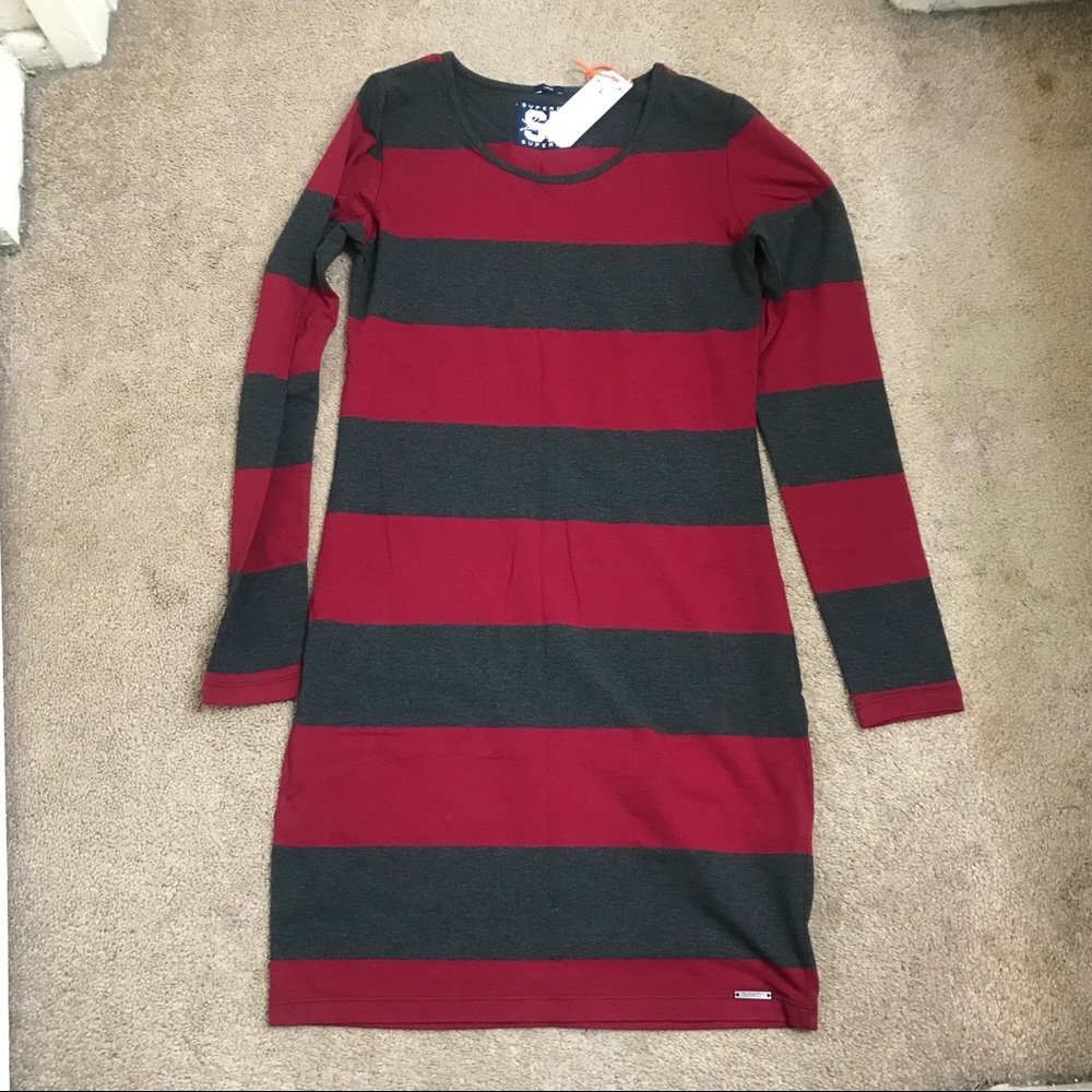 Superdry shirt dress in red and gray